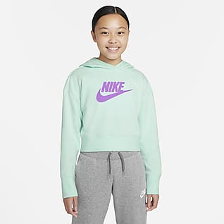 Nike Sportswear Club Μπλούζα με κουκούλα crop από ύφασμα French Terry για μεγάλα κορίτσια