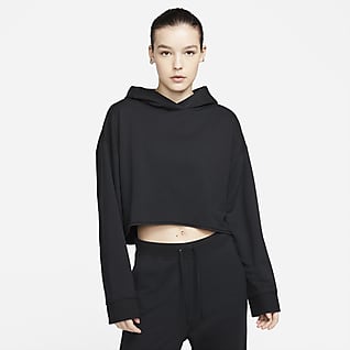 Nike Yoga Luxe Γυναικεία φλις μπλούζα με κουκούλα σε κοντό μήκος