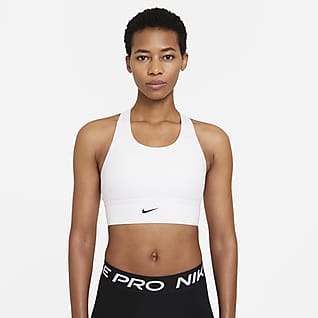 Nike Dri-FIT Swoosh Lange sport-bh met medium ondersteuning en pad uit één stuk