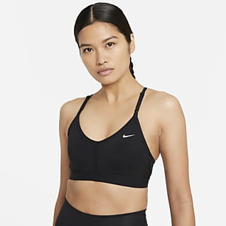 Nike Dri-FIT Indy สปอร์ตบราคอวีผู้หญิงซัพพอร์ตระดับต่ำเสริมฟองน้ำ