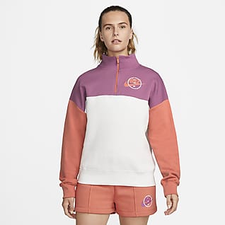 Nike Sportswear Camisola de lã cardada com grafismo e fecho a 1/4 para mulher