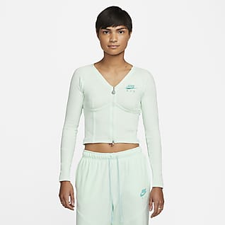 Nike Air Geripptes Langarm-Oberteil mit durchgehendem Reißverschluss für Damen