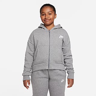 Nike Sportswear Club Fleece Huvtröja med hel dragkedja för ungdom (tjejer) (utökade storlekar)