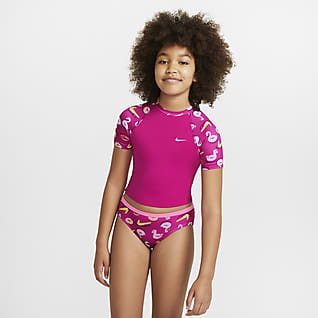 Nike Big Kids' (Girls') Short-Sleeve Crop Top Swim Set