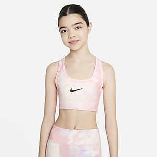 Nike Swoosh Vändbar sport-BH med batiktryck för tjejer