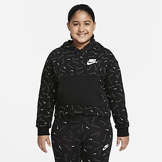 Nike Sportswear Sudadera con gorro de tejido Fleece estampada para niña talla grande (talla extendida)