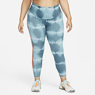 Nike Dri-FIT One Luxe Træningsleggings med mellemhøj talje og print til kvinder (Plus size)