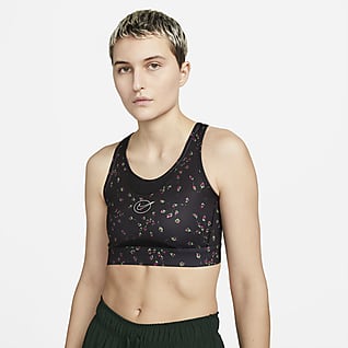 Nike Dri-FIT Swoosh Icon Clash Bra deportivo con abertura posterior y almohadillas de una sola pieza de media sujeción para mujer
