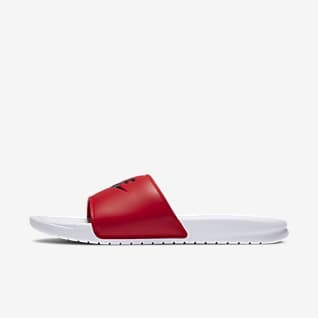 red and white nike sandals