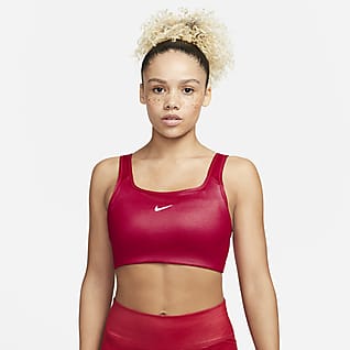 Nike Dri-FIT Swoosh Спортивное бра с цельным вкладышем, сияющим покрытием и средней поддержкой
