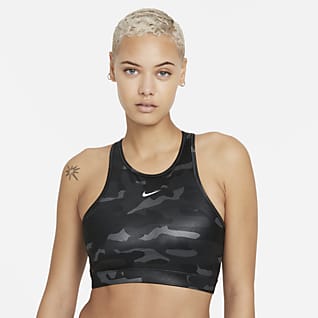 Nike Dri-FIT Swoosh Bra a sostegno medio con imbottitura monopezzo e collo alto - Donna
