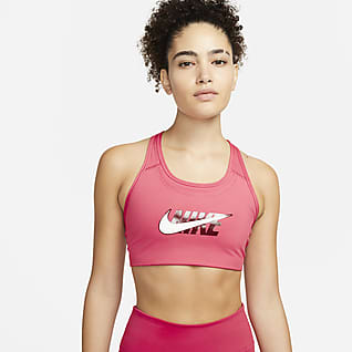Nike Dri-FIT Swoosh Icon Clash Bra deportivo sin almohadilla con gráfico de media sujeción para mujer