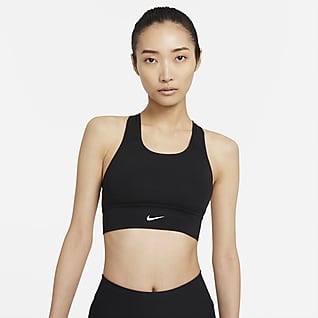 Nike Dri-FIT Swoosh สปอร์ตบราผู้หญิงซัพพอร์ตระดับกลางช่วงตัวยาวมีแผ่นฟองน้ำ 1 ชิ้น