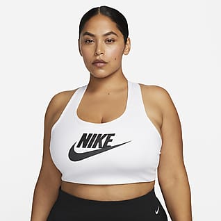 Nike Dri-FIT Swoosh Bra deportivo con gráfico Futura sin almohadilla de media sujeción para mujer (talla grande)