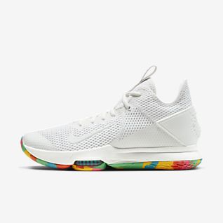 white sneakers with colorful bottom