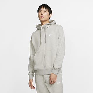 nike club zip up hoodie in grey