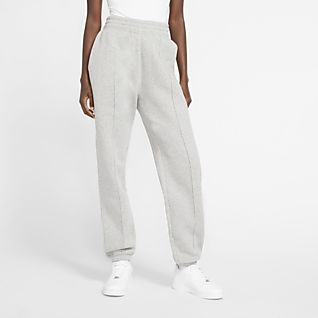 nike mini swoosh high waisted wide leg joggers in grey