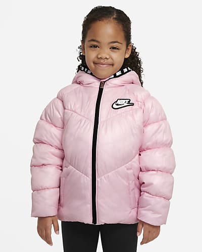 nike padded jacket with back swoosh in pink