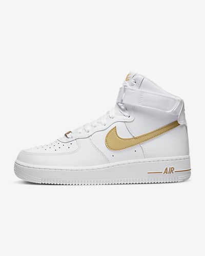 white and yellow high top air force ones