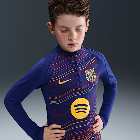 FC Barcelona Strike Home Nike Dri-FIT-Pre-Match-fodboldtræningstrøje til større børn