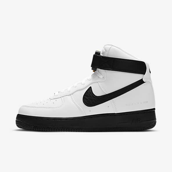 black and white air forces high top