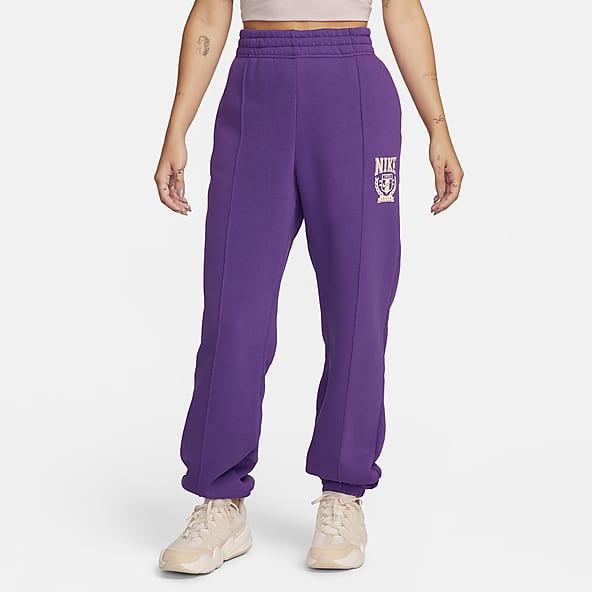 Nike® men's sweatshorts with purple & gold W on the left leg. Black.