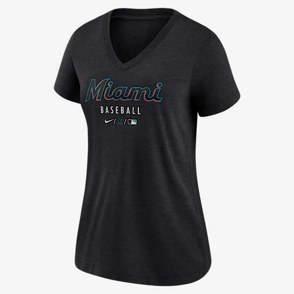 Miami Marlins Authentic Collection Playera Nike de la MLB de cuello en V para mujer