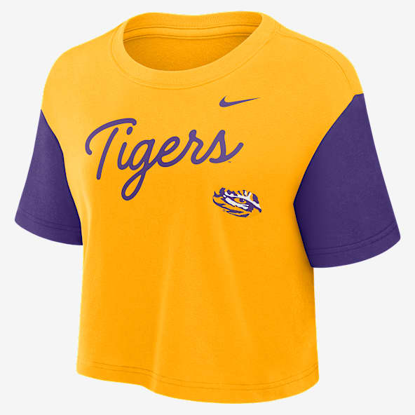 LSU Script Women's Nike Dri-FIT College Cropped T-Shirt
