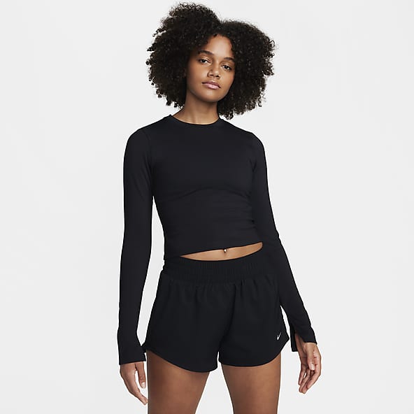 nike black long sleeve super crop top
