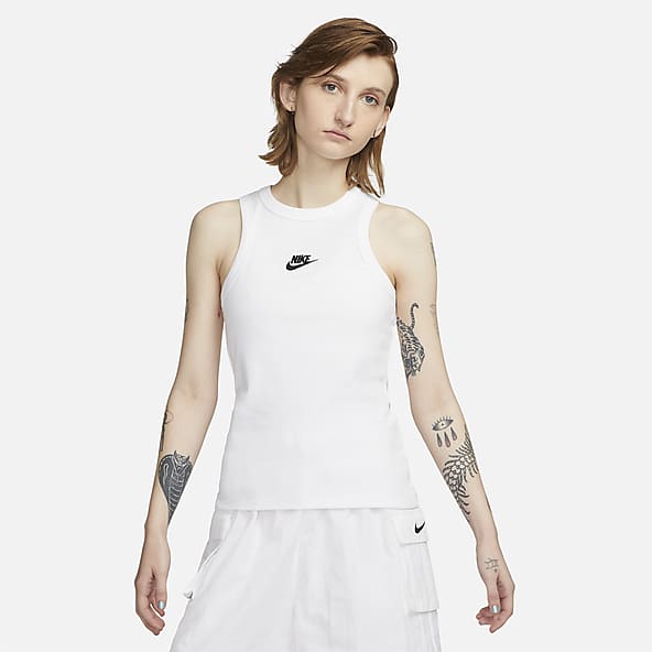 Nike Top Sleeveless Slim White/Black LG : : Clothing