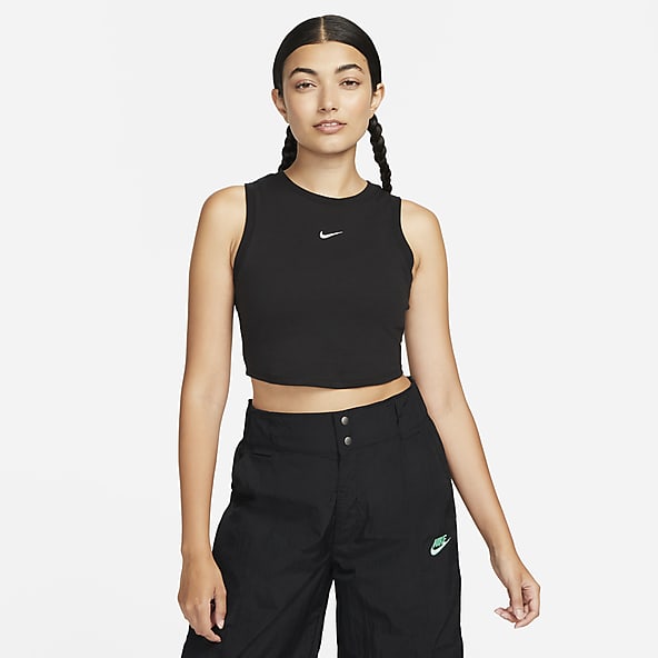 Nike Womens Gingham Cropped Tank Top - Black
