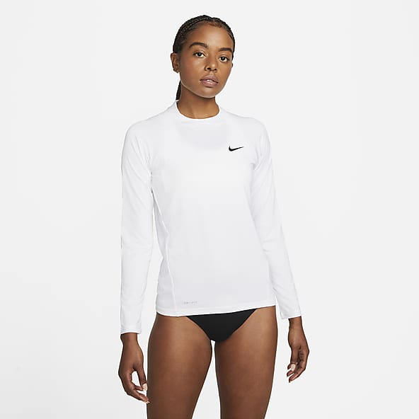 Nike Swimming hydroguard long sleeve crop bikini top in black