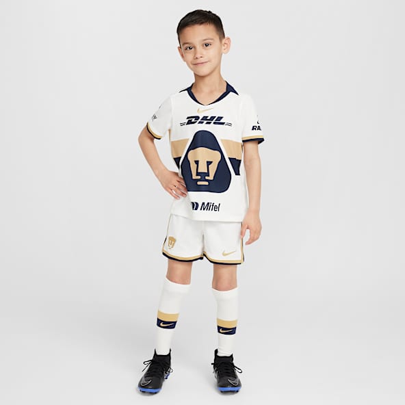 Pumas UNAM local 2025/26 Stadium Kit de 3 piezas de fútbol Nike Replica para niños talla pequeña
