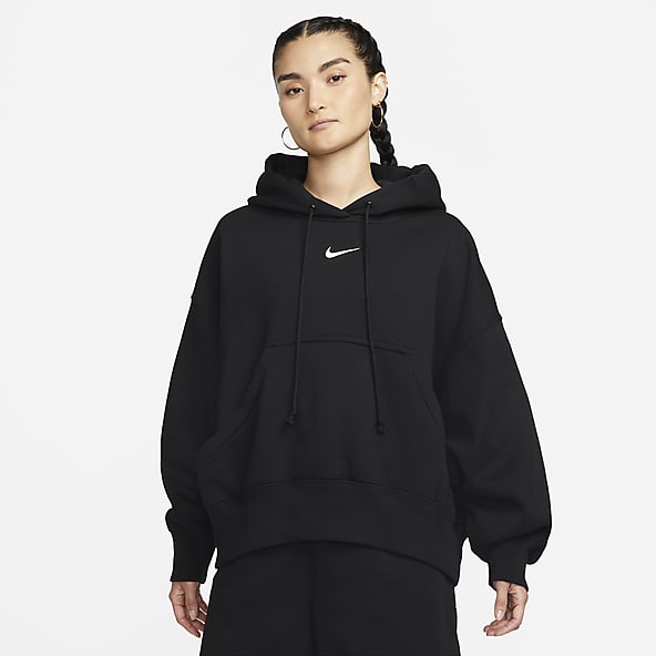 Nike mini swoosh extra oversized crop sweatshirt in black and sail