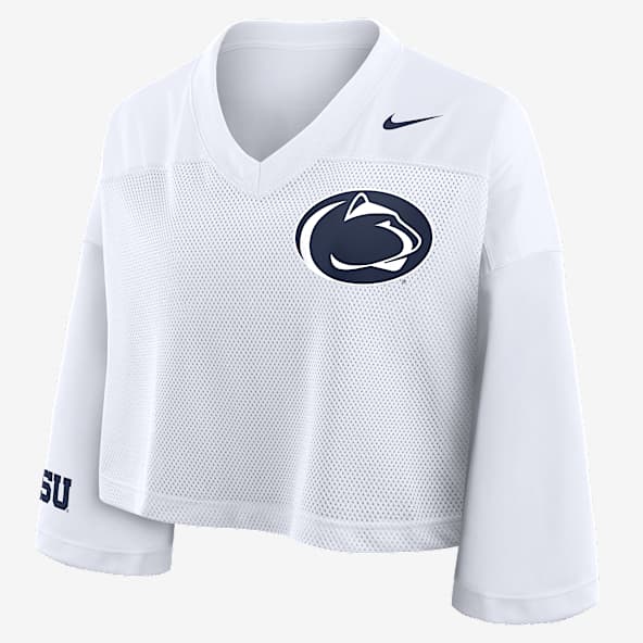 Penn State Jersey Playera universitaria Nike Dri-FIT cropped para mujer