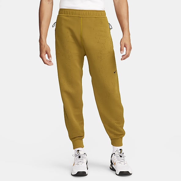 Nike Sweatpants Mens XL Dark Grey Polyester Yellow Swoosh Baggy Therma Fit  