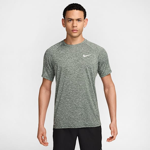 Nike Men's Heathered Short-Sleeve Hydroguard Swimming Top