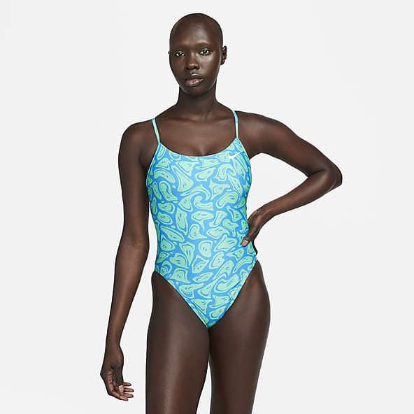 Nike Swimsuit One Piece Women’s 10 Athletic Bathing Suit Open Back Black +  Blue