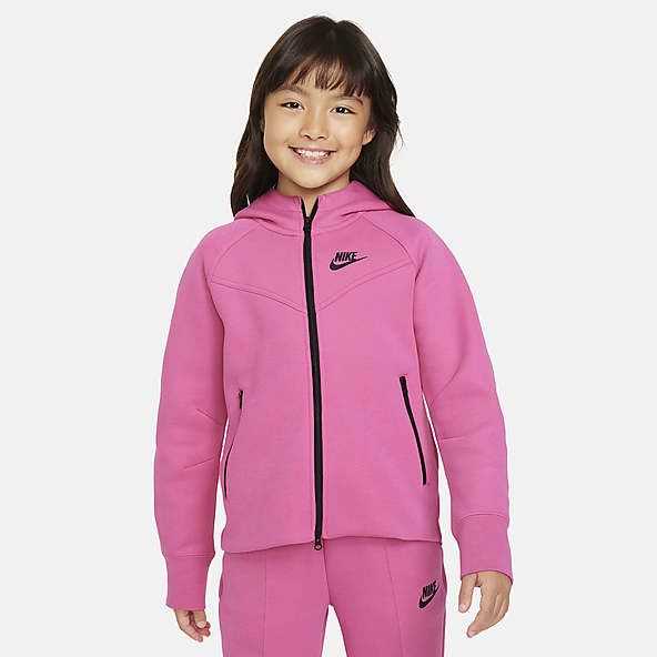 Nike Little Just Do It Fleece Girls Active Hoodies Size Xs, Color:  Black/Pink/Orange 