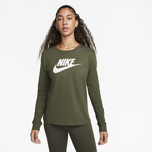 Nike Women's Sportswear Ribbed Jersey Short-Sleeve Top in Green - ShopStyle