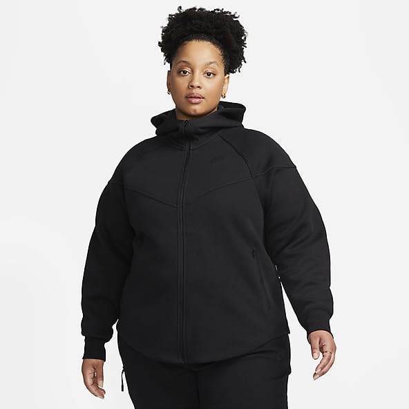 Nike Plus Size Tech Fleece Full Zip camisola com capuz em Preto