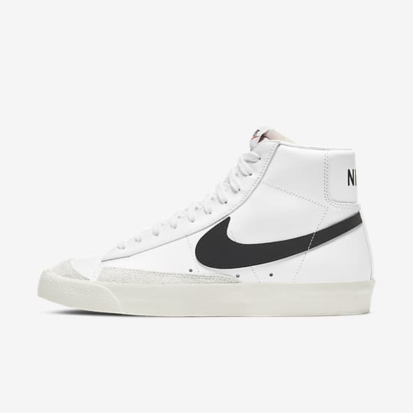 white high top nikes with black swoosh