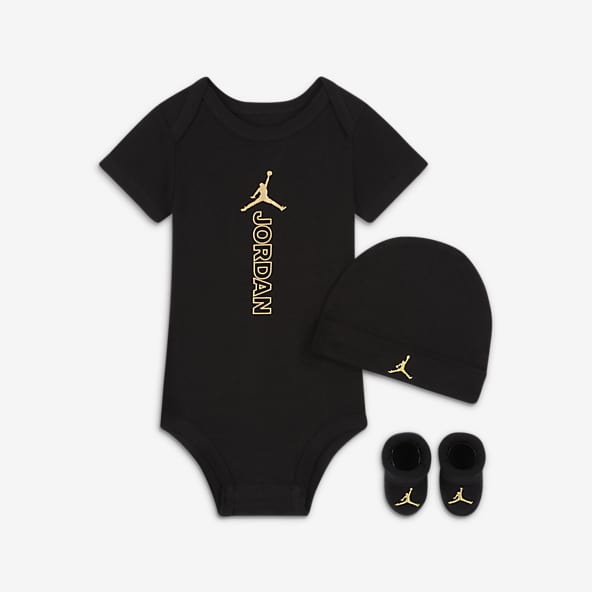 NikeJordan Black & Gold Bodysuit, Hat and Booties Box Set Baby Set