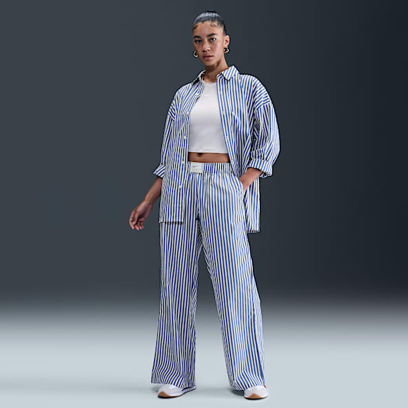 Nike Sportswear Chill Poplin Pants rayados holgados de tiro medio para mujer