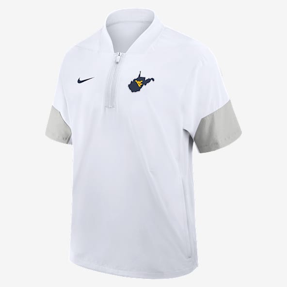 West Virginia Sideline Coach Men's Nike College 1/2-Zip Short-Sleeve Hooded Jacket