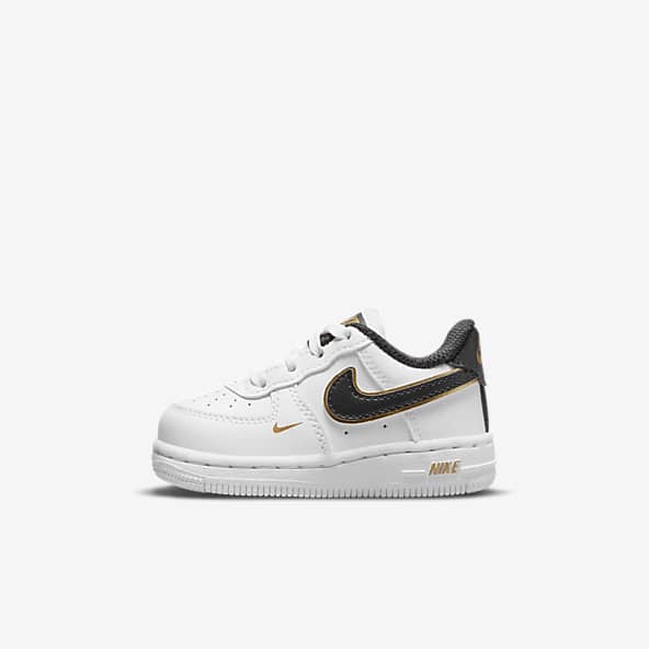 Nike Air Force 1 LV8 DM3386-100 White Black Gold Sneakers Sz 12.5C Toddler  Shoes