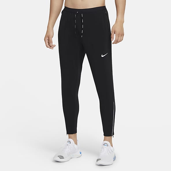 Nike Dri-Fit Running Tights Pants M Men Black Poly Lycra Zip Ankle YGI  F3-188