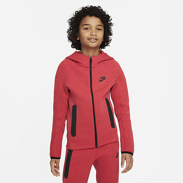 New Nike Tech Cotton Sweat Suit Zip Up Hoodie & Joggers Men's Set Red/Black  LG 