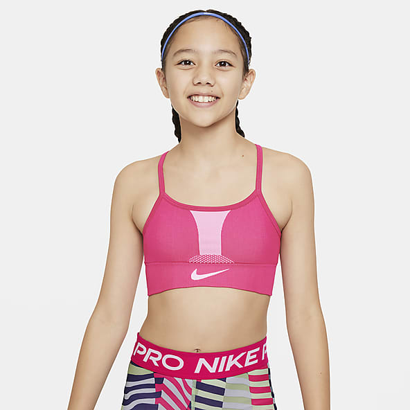 Big Kids (XS - XL) Pink Nike Indy Sports Bras.