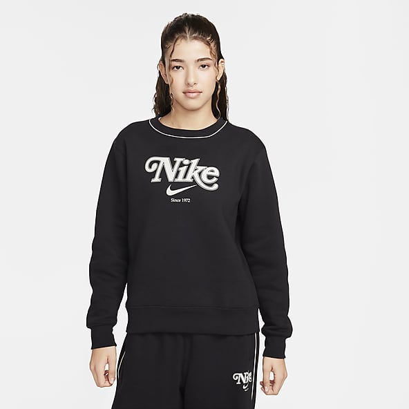 Nike Womens Sweatshirt Small Gray Black Air Logo Sweater Pockets Gym Lounge  Top